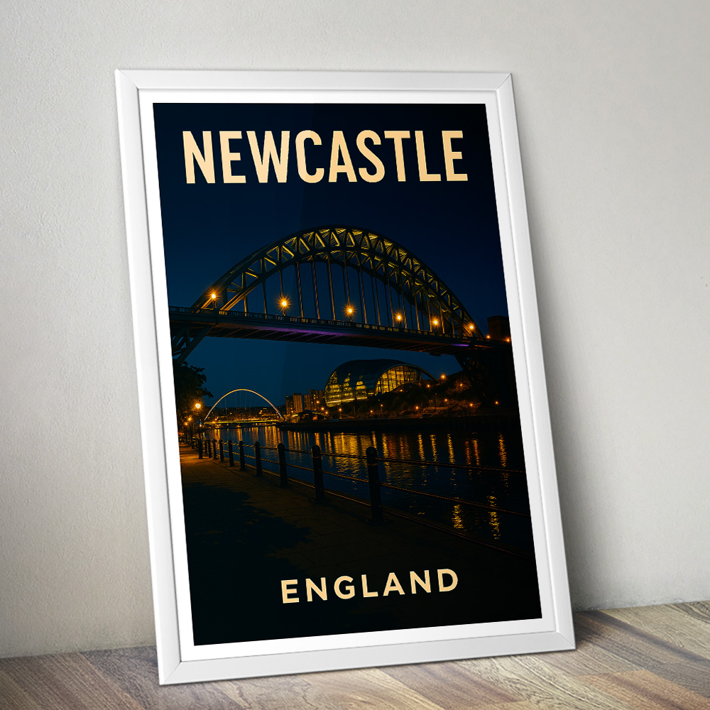 NEWCASTLE TYNE BRIDGE AND SAGE AT NIGHT MINIMALIST TRAVEL POSTER NORTH EAST