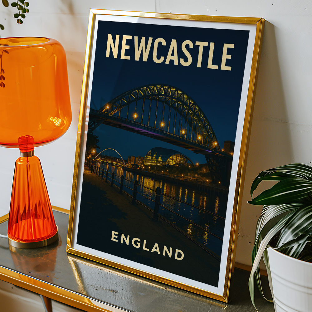 Alternative view of NEWCASTLE TYNE BRIDGE AND SAGE AT NIGHT MINIMALIST TRAVEL POSTER NORTH EAST