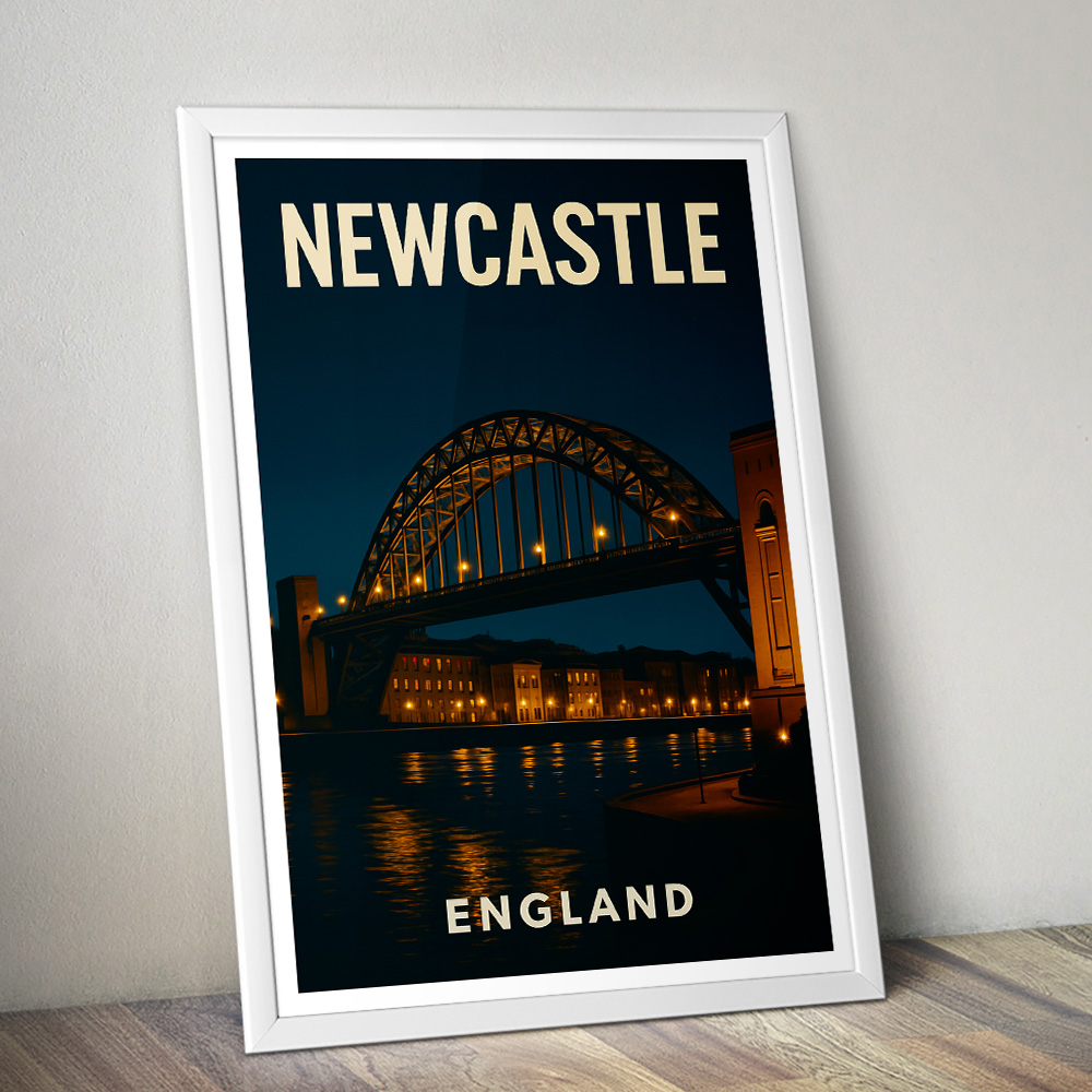 NEWCASTLE TYNE BRIDGE AT NIGHT MINIMALIST TRAVEL POSTER NORTH EAST