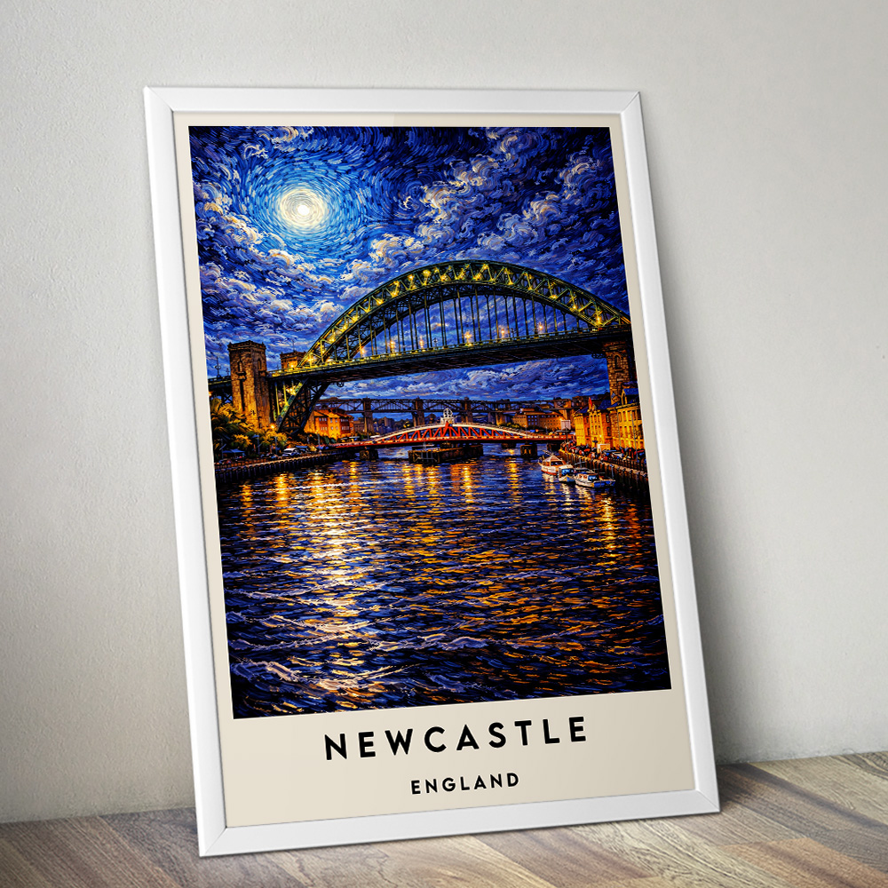 NEWCASTLE TYNE BRIDGE AT NIGHT VAN GOGH STYLE TRAVEL POSTER NORTH EAST