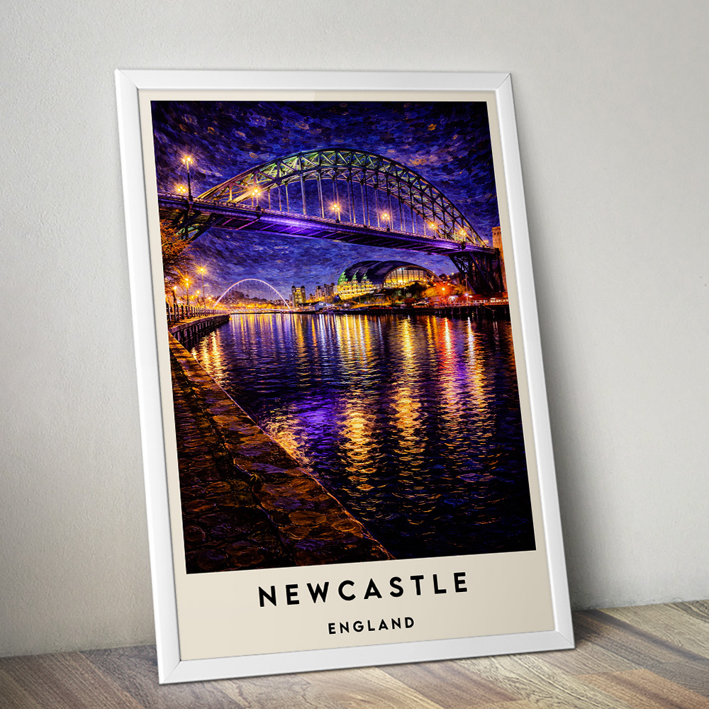 NEWCASTLE TYNE BRIDGE AT NIGHT 2 VAN GOGH STYLE TRAVEL POSTER NORTH EAST