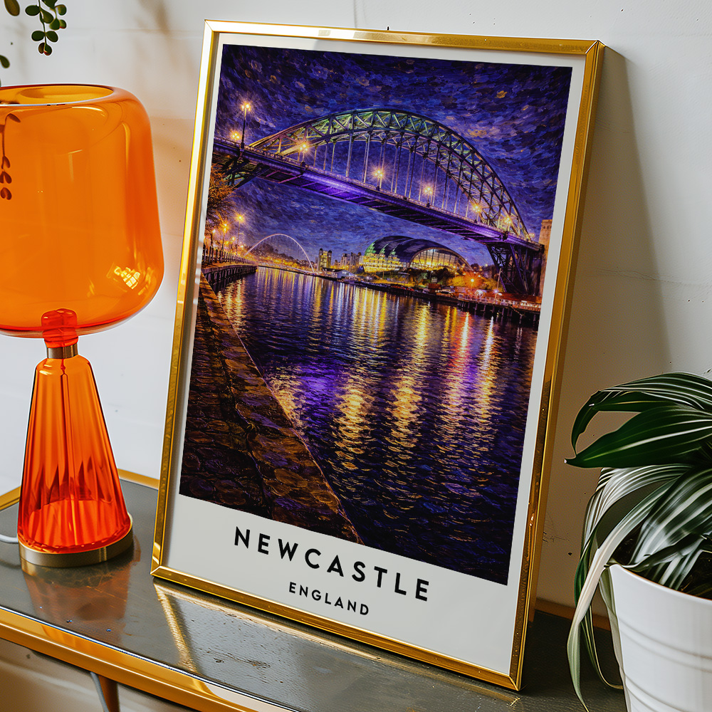 Alternative view of NEWCASTLE TYNE BRIDGE AT NIGHT 2 VAN GOGH STYLE TRAVEL POSTER NORTH EAST