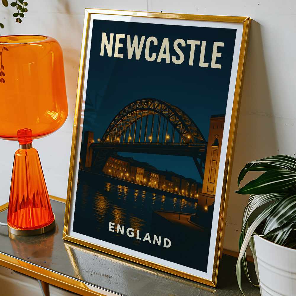 Alternative view of NEWCASTLE TYNE BRIDGE AT NIGHT MINIMALIST TRAVEL POSTER NORTH EAST