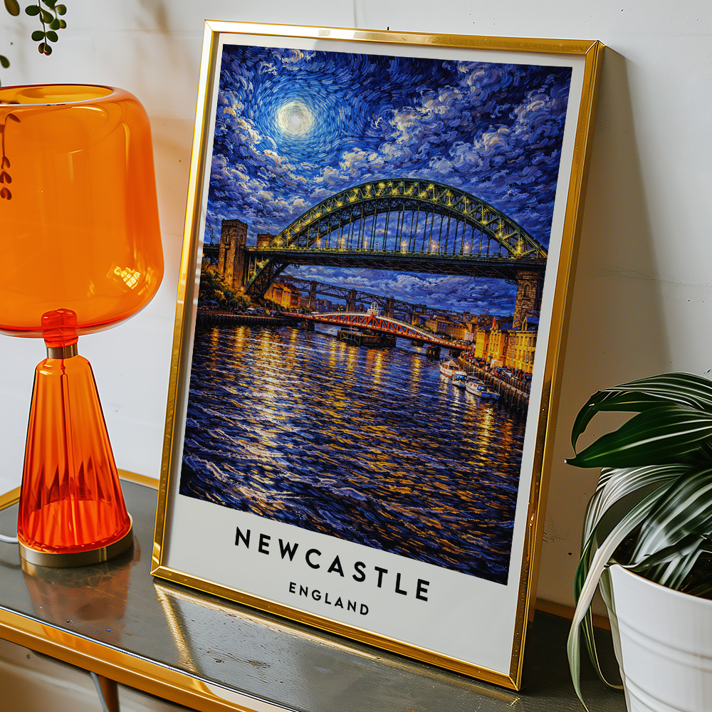 Alternative view of NEWCASTLE TYNE BRIDGE AT NIGHT VAN GOGH STYLE TRAVEL POSTER NORTH EAST