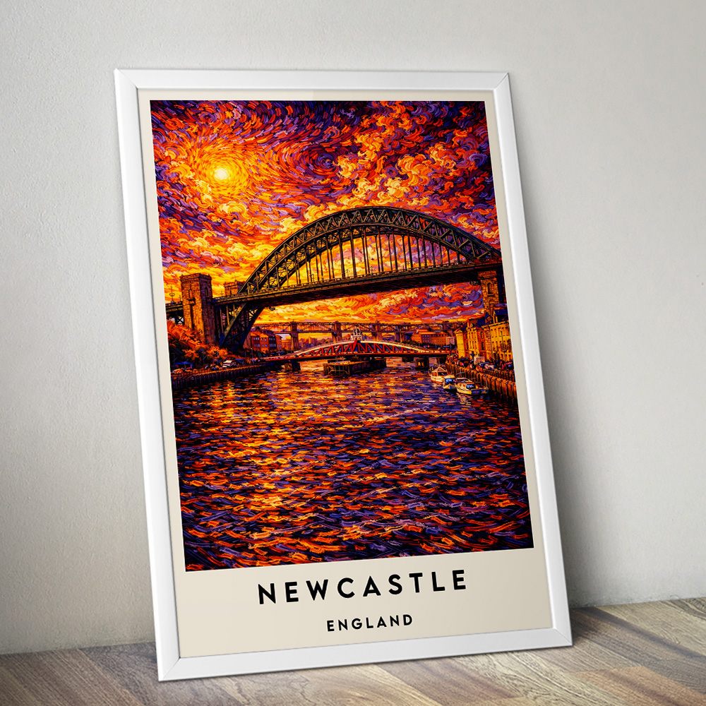 NEWCASTLE TYNE BRIDGE AT SUNSET VAN GOGH STYLE TRAVEL POSTER NORTH EAST