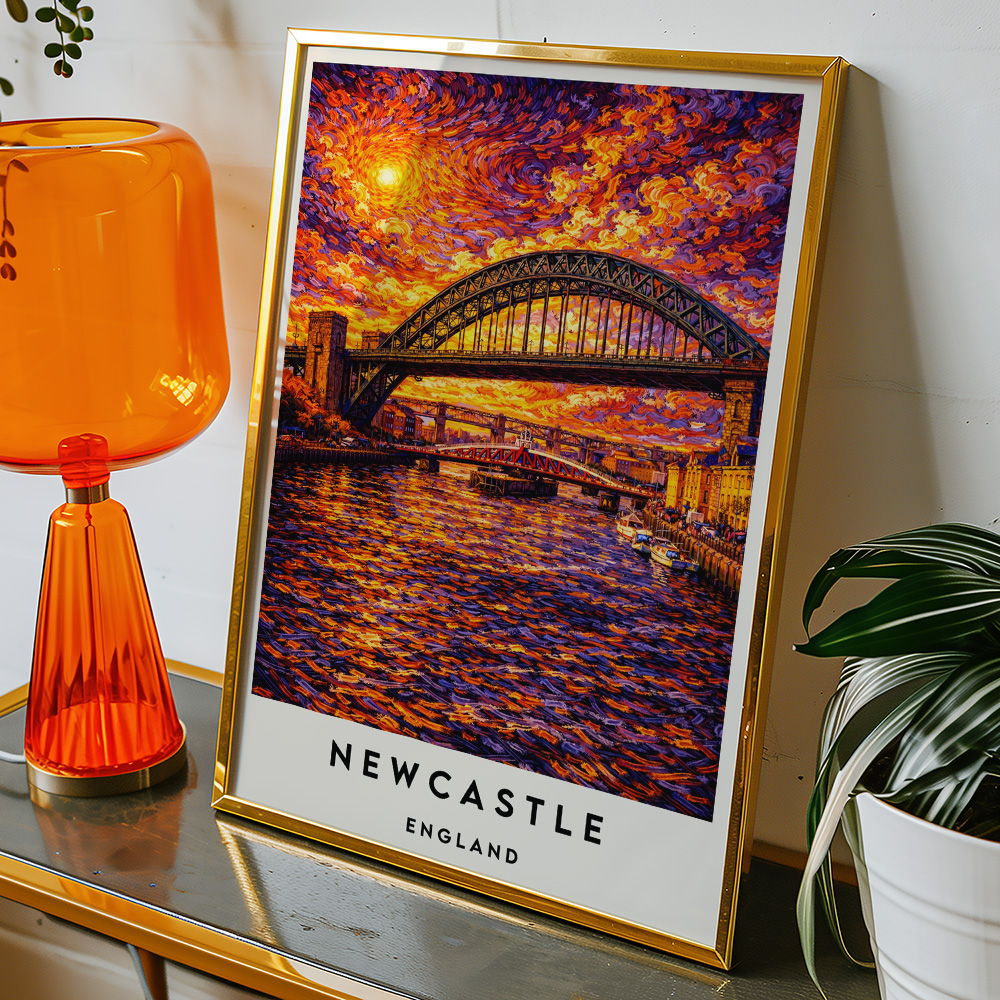 Alternative view of NEWCASTLE TYNE BRIDGE AT SUNSET VAN GOGH STYLE TRAVEL POSTER NORTH EAST