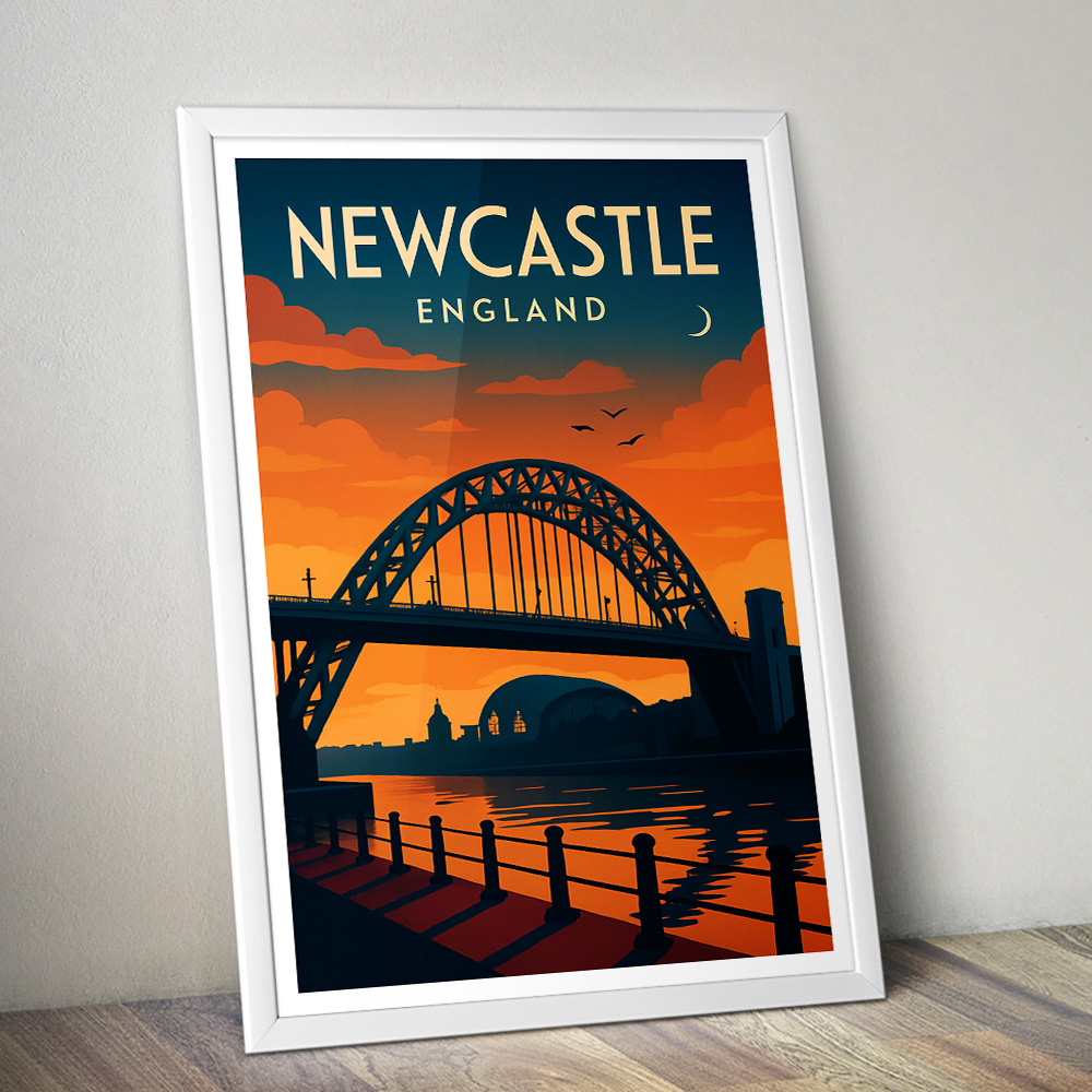 NEWCASTLE AT SUNSET MINIMALIST TRAVEL POSTER NORTH EAST