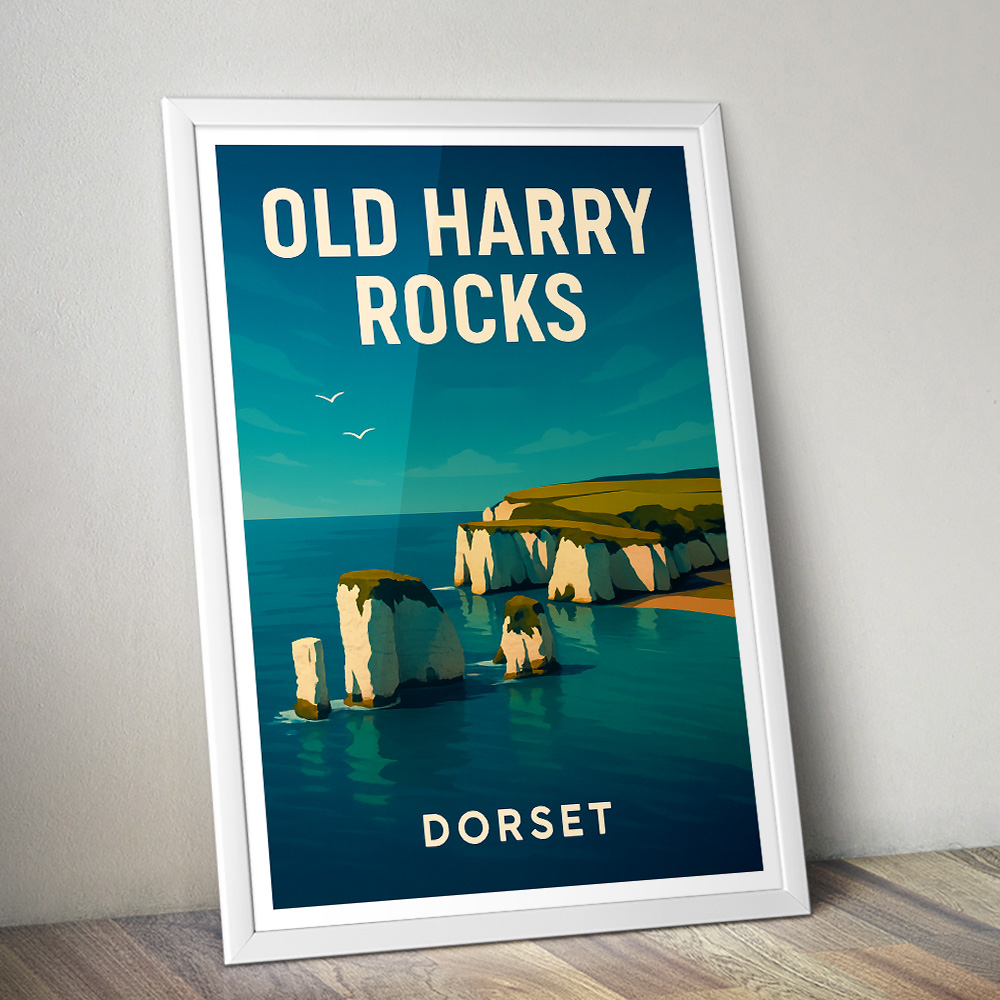 OLD HARRY ROCKS DORSET MINIMALIST TRAVEL POSTER