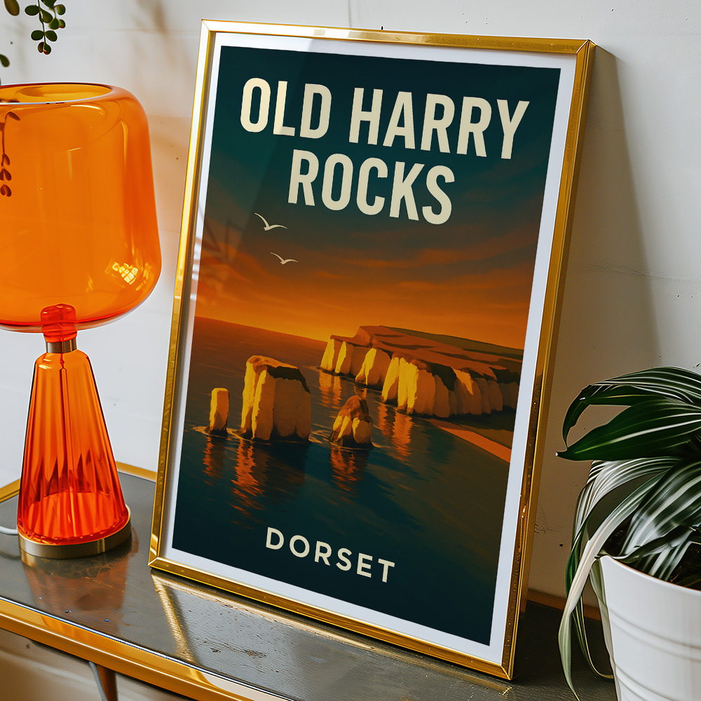 Alternative view of OLD HARRY ROCKS AT SUNSET MINIMALIST TRAVEL POSTER