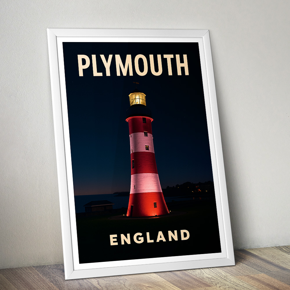 PLYMOUTH SMEATON'S TOWER AT NIGHT MINIMALIST TRAVEL POSTER