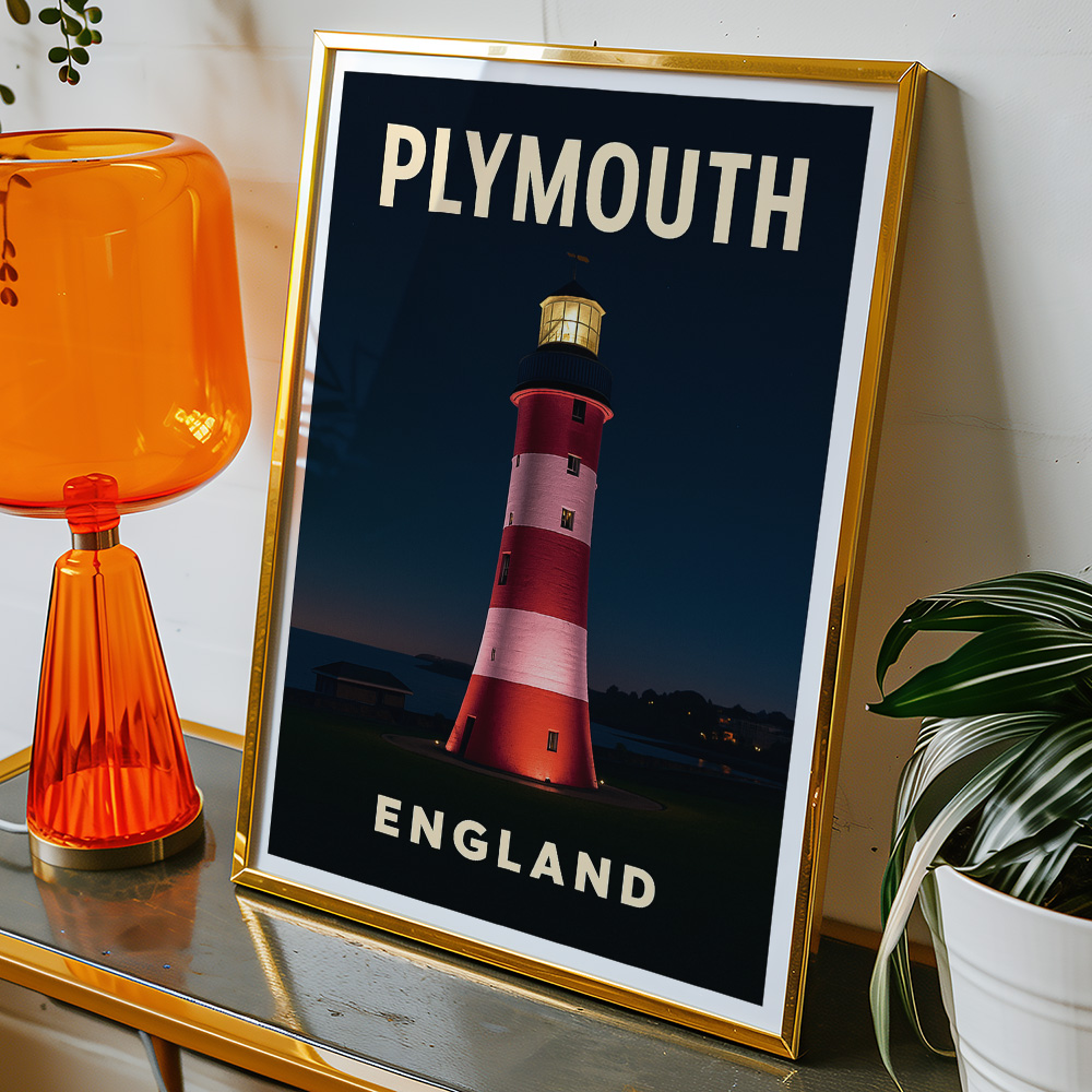 Alternative view of PLYMOUTH SMEATON'S TOWER AT NIGHT MINIMALIST TRAVEL POSTER