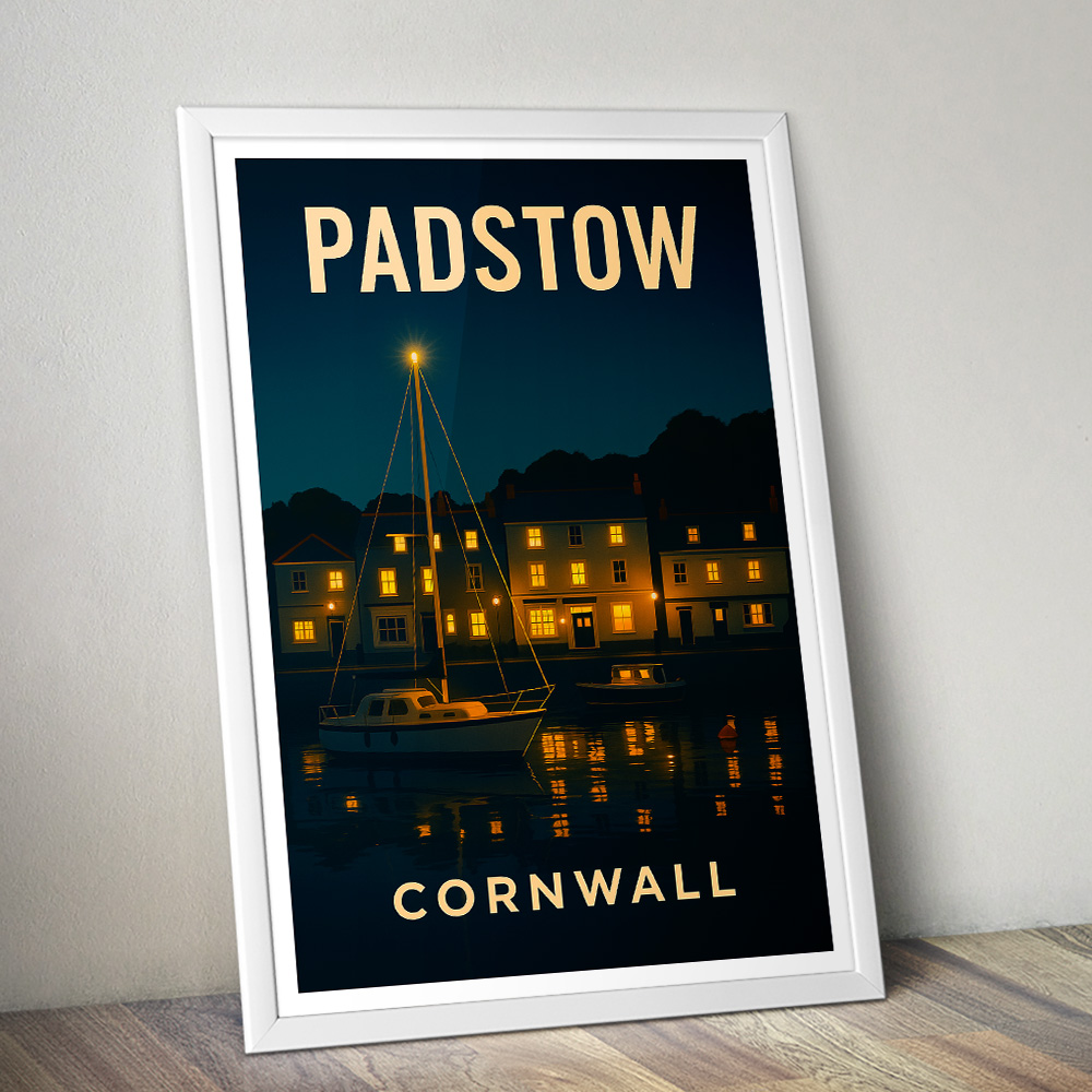 PADSTOW HARBOUR AT NIGHT MINIMALIST TRAVEL POSTER