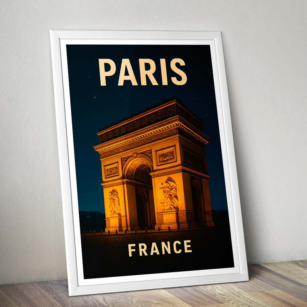 PARIS ARC DE TRIOMPHE AT NIGHT MINIMALIST TRAVEL POSTER