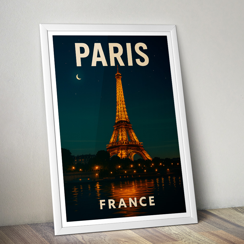 PARIS EIFFEL TOWER AT NIGHT MINIMALIST TRAVEL POSTER