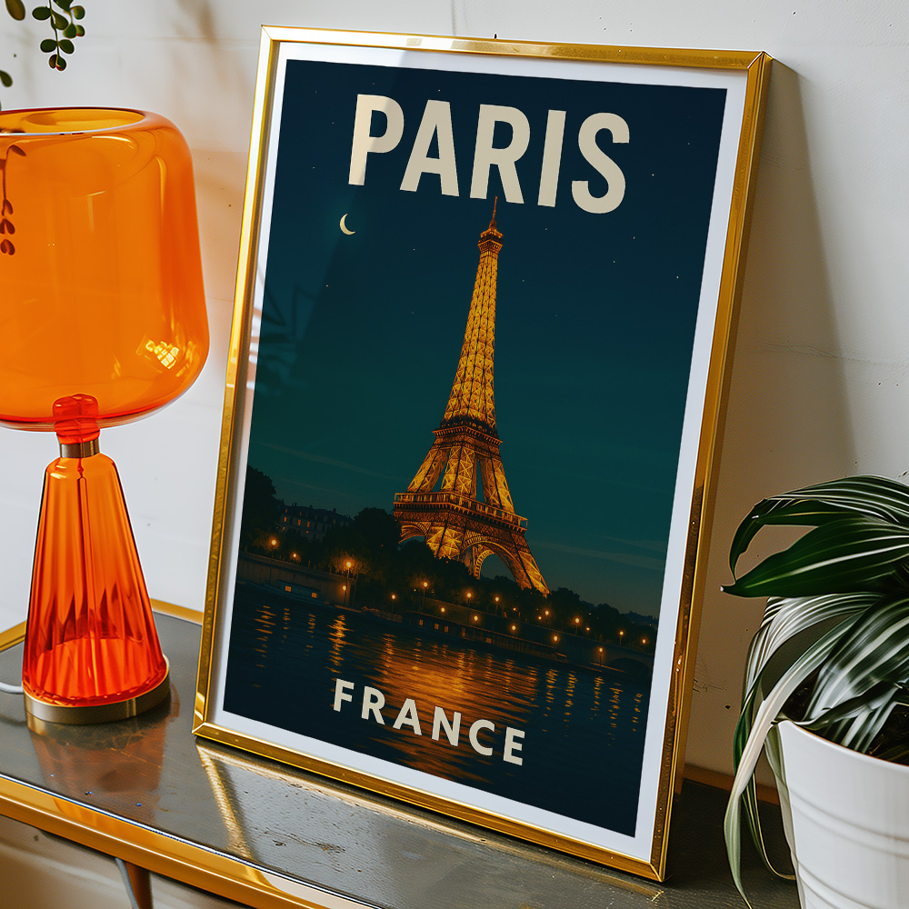 Alternative view of PARIS EIFFEL TOWER AT NIGHT MINIMALIST TRAVEL POSTER