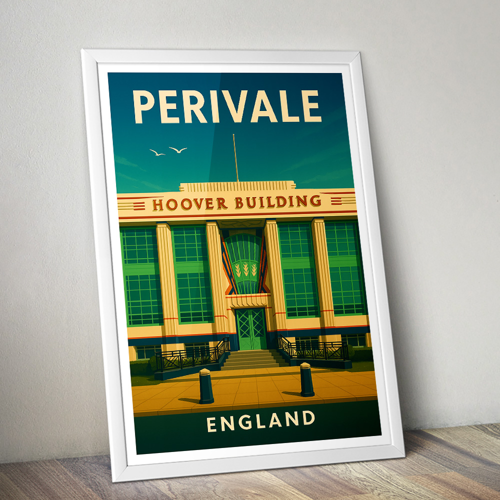 PERIVALE ART DECO HOOVER BUILDING MINIMALIST TRAVEL POSTER