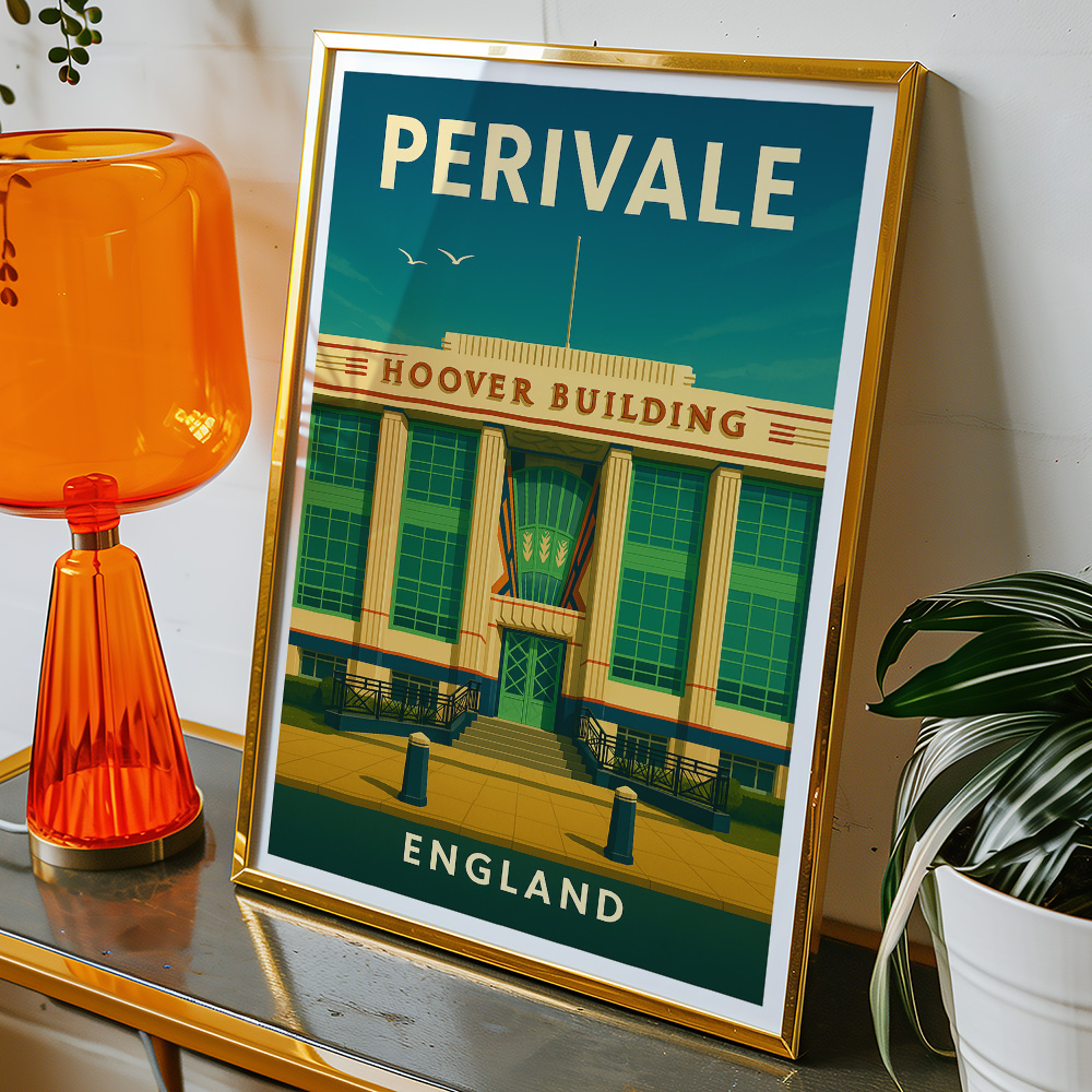 Alternative view of PERIVALE ART DECO HOOVER BUILDING MINIMALIST TRAVEL POSTER