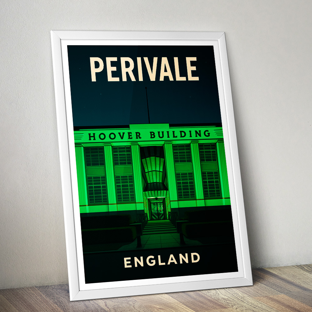 PERIVALE HOOVER BUILDING AT NIGHT MINIMALIST TRAVEL POSTER