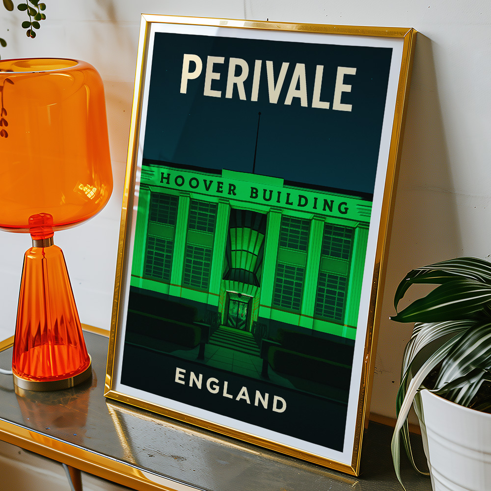 Alternative view of PERIVALE HOOVER BUILDING AT NIGHT MINIMALIST TRAVEL POSTER
