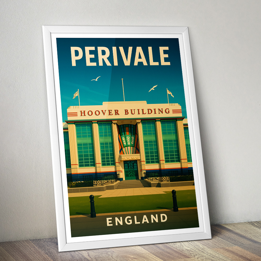 PERIVALE HOOVER BUILDING IN PERIVALE MINIMALIST TRAVEL POSTER