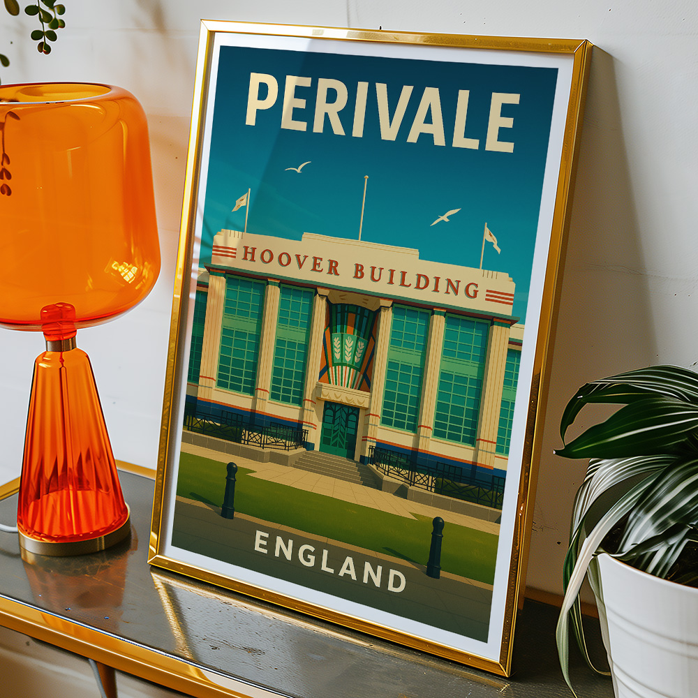 Alternative view of PERIVALE HOOVER BUILDING IN PERIVALE MINIMALIST TRAVEL POSTER