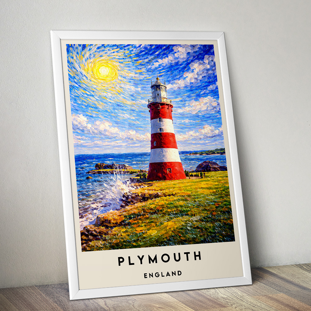 PLYMOUTH SMEATON TOWER VAN GOGH STYLE TRAVEL POSTER
