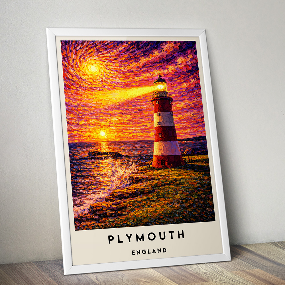 PLYMOUTH SMEATON TOWER AT SUNSET VAN GOGH STYLE TRAVEL POSTER
