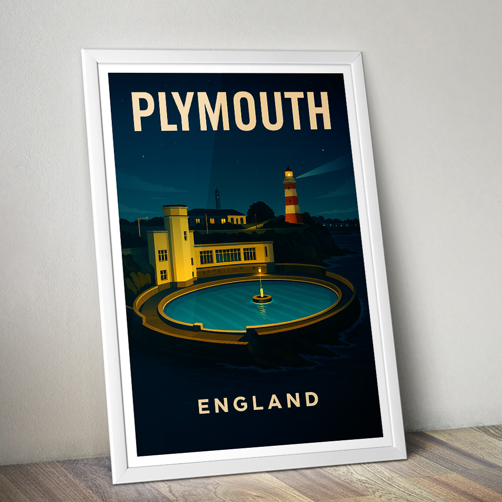 PLYMOUTH BY NIGHT MINIMALIST TRAVEL POSTER