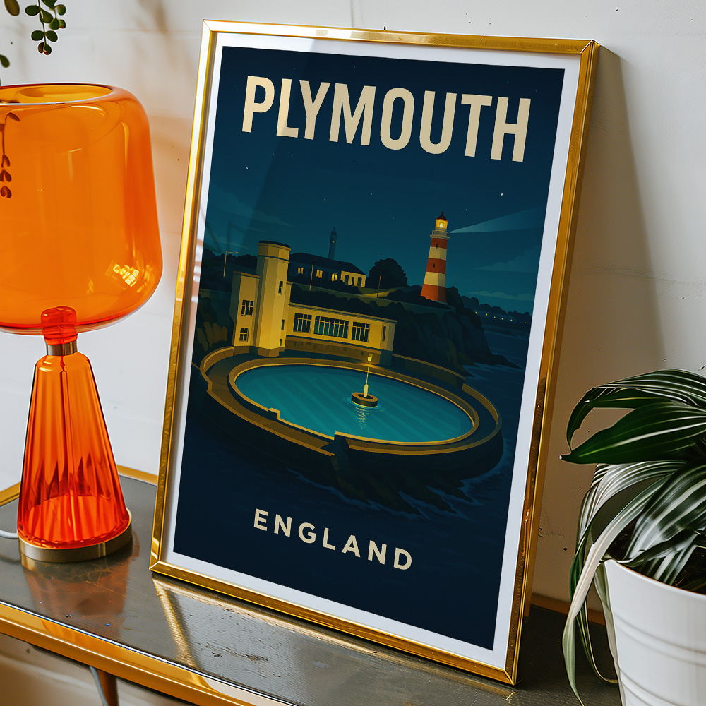 Alternative view of PLYMOUTH BY NIGHT MINIMALIST TRAVEL POSTER