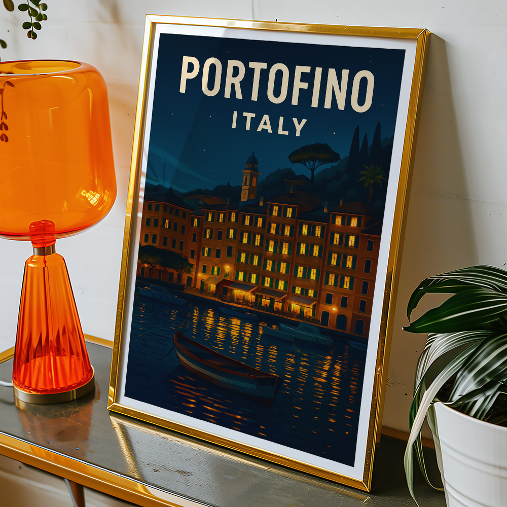 Alternative view of PORTOFINO AT NIGHT ITALY MINIMALIST TRAVEL POSTER