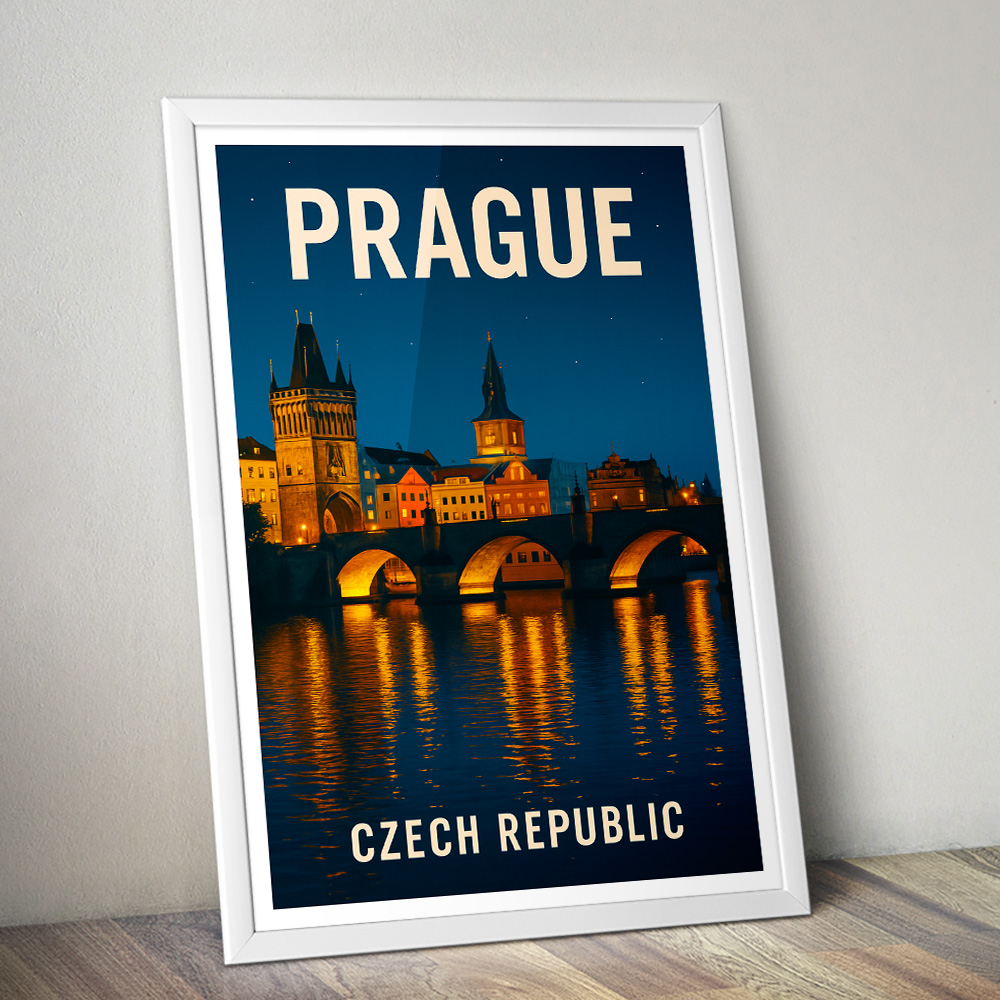 PRAGUE BY NIGHT MINIMALIST TRAVEL POSTER