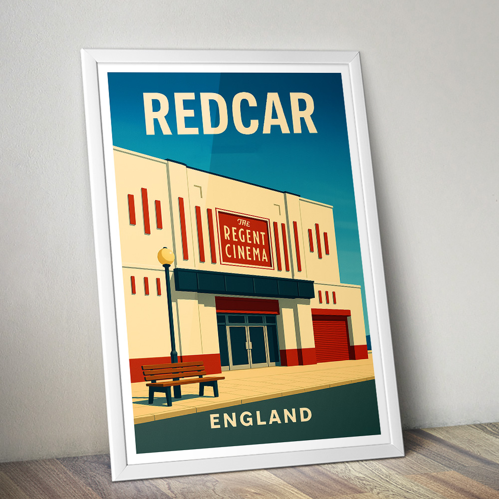 REDCAR THE REGENT CINEMA MINIMALIST TRAVEL POSTER NORTH EAST