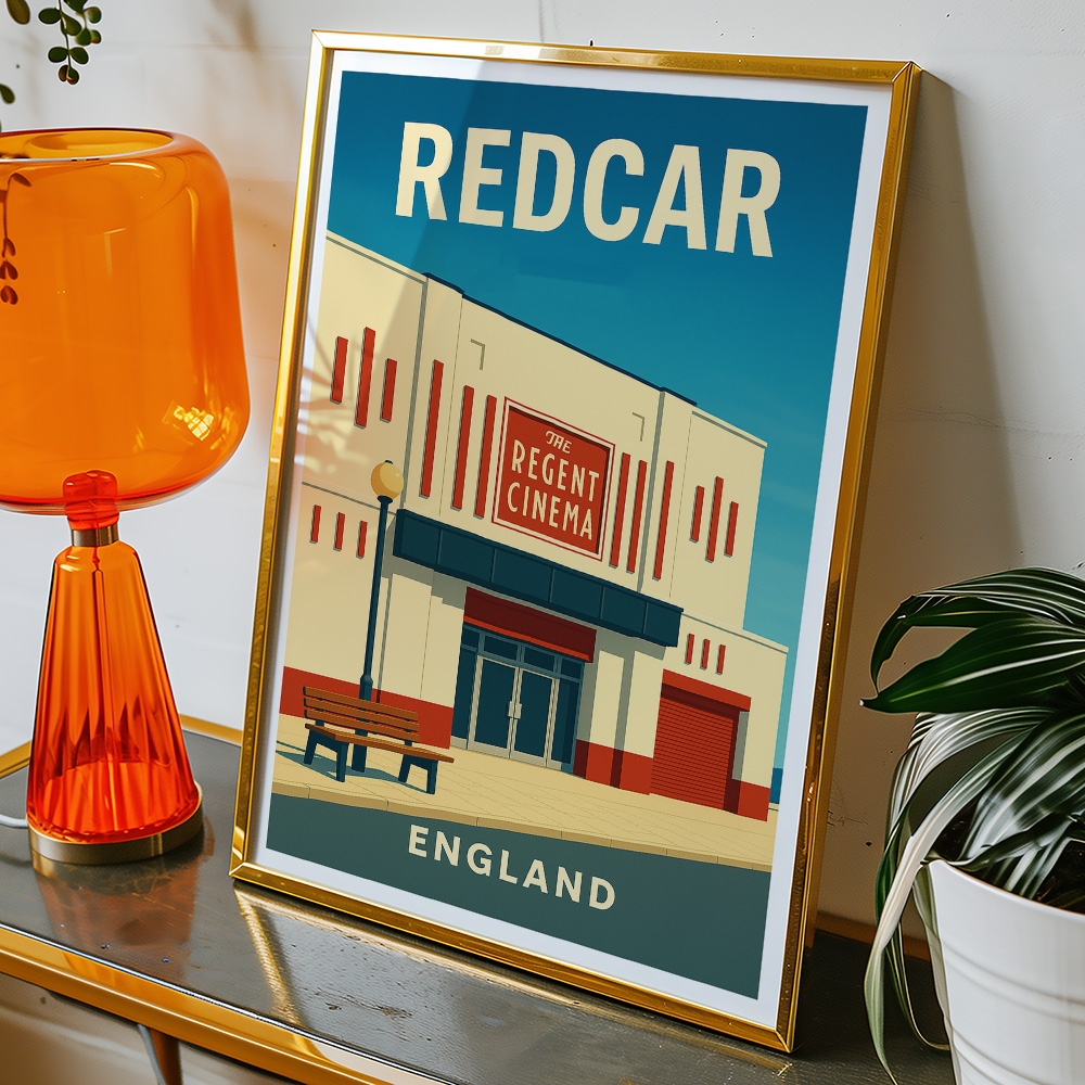 Alternative view of REDCAR THE REGENT CINEMA MINIMALIST TRAVEL POSTER NORTH EAST