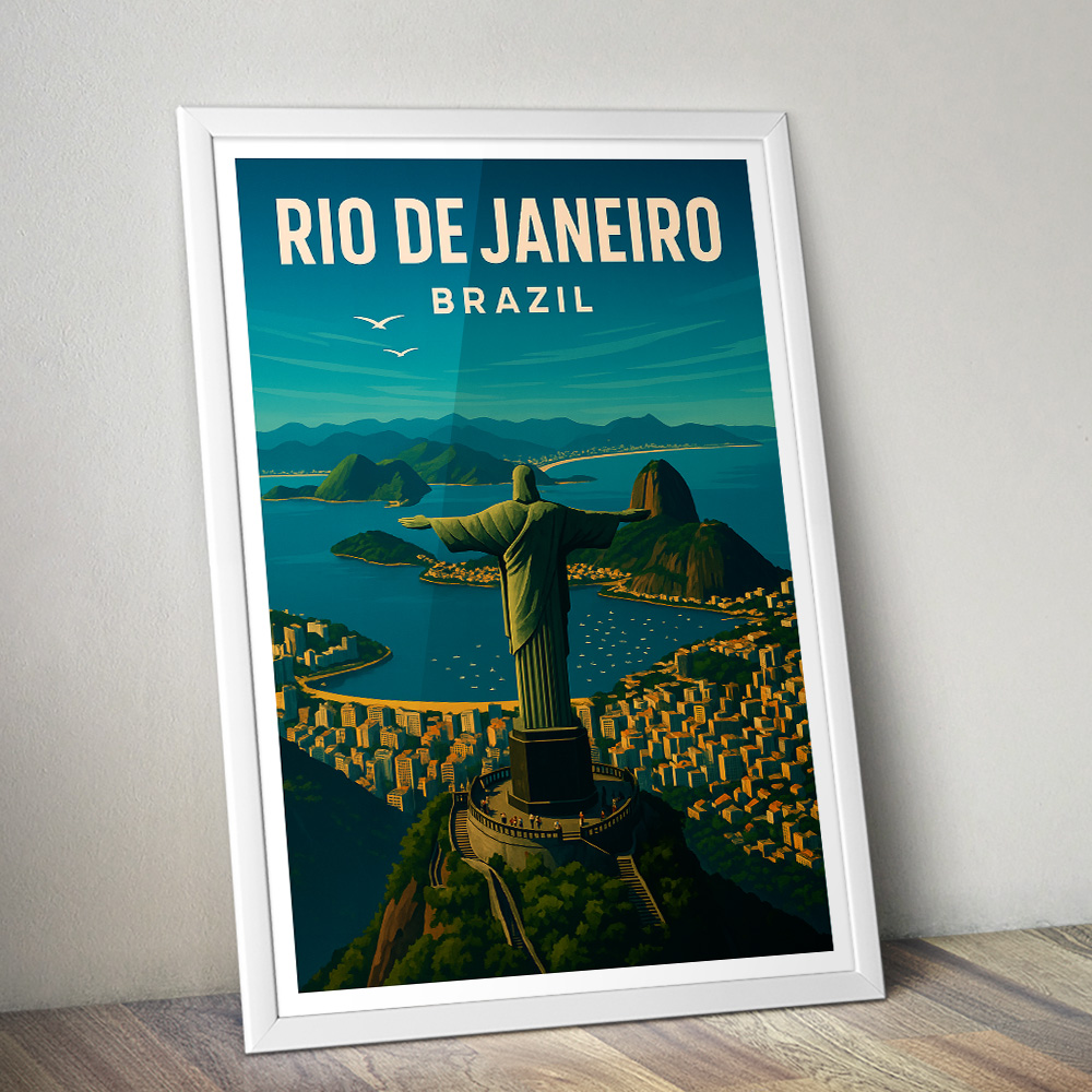 RIO DE JANEIRO AND CHRIST THE REDEEMER MINIMALIST TRAVEL POSTER