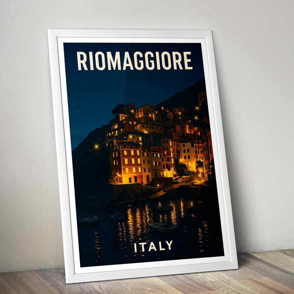 RIOMAGGIORE AT NIGHT ITALY MINIMALIST TRAVEL POSTER