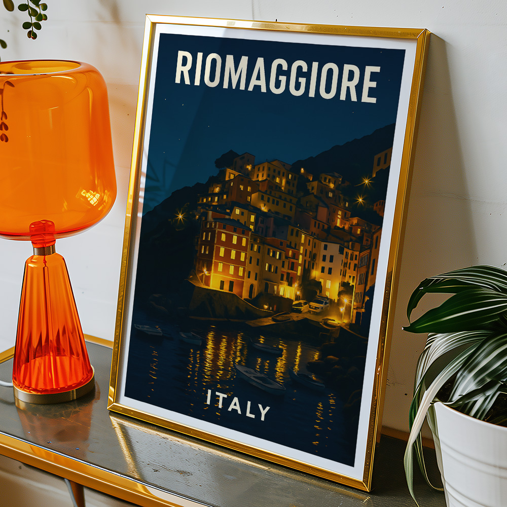 Alternative view of RIOMAGGIORE AT NIGHT ITALY MINIMALIST TRAVEL POSTER