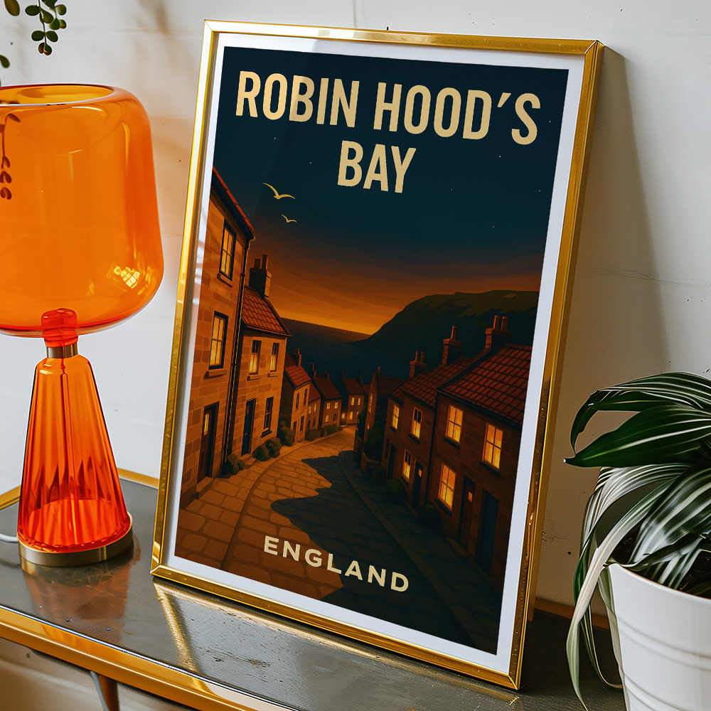 Alternative view of ROBIN HOOD'S BAY HILL AT NIGHT MINIMALIST TRAVEL POSTER NORTH EAST