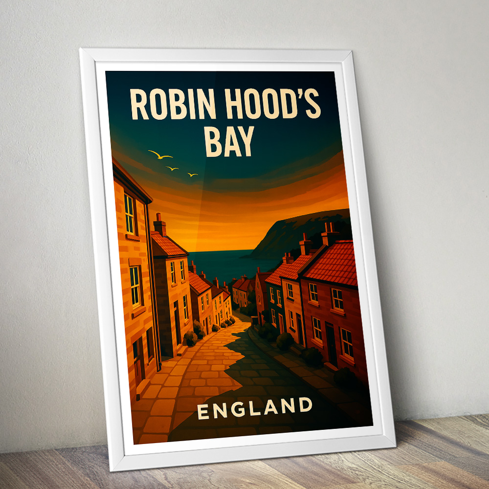 ROBIN HOOD'S BAY HILL AT SUNSET MINIMALIST TRAVEL POSTER NORTH EAST