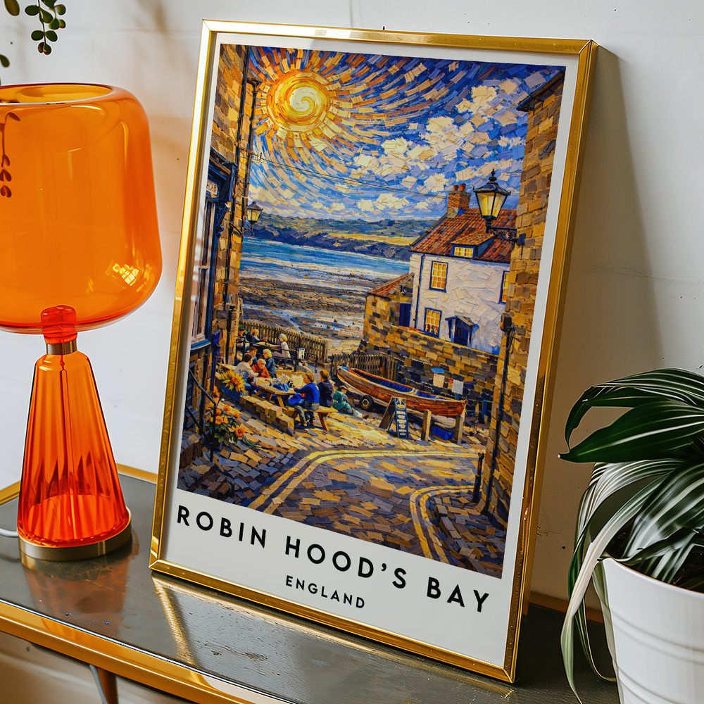Alternative view of ROBIN HOODS BAY SEA VIEW VAN GOGH STYLE TRAVEL POSTER NORTH EAST