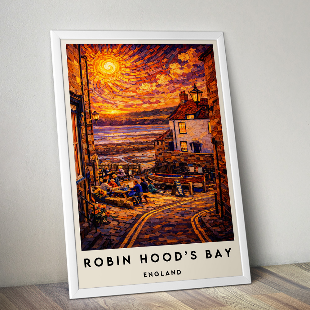 ROBIN HOODS BAY SEA VIEW AT SUNSET VAN GOGH STYLE TRAVEL POSTER NORTH EAST