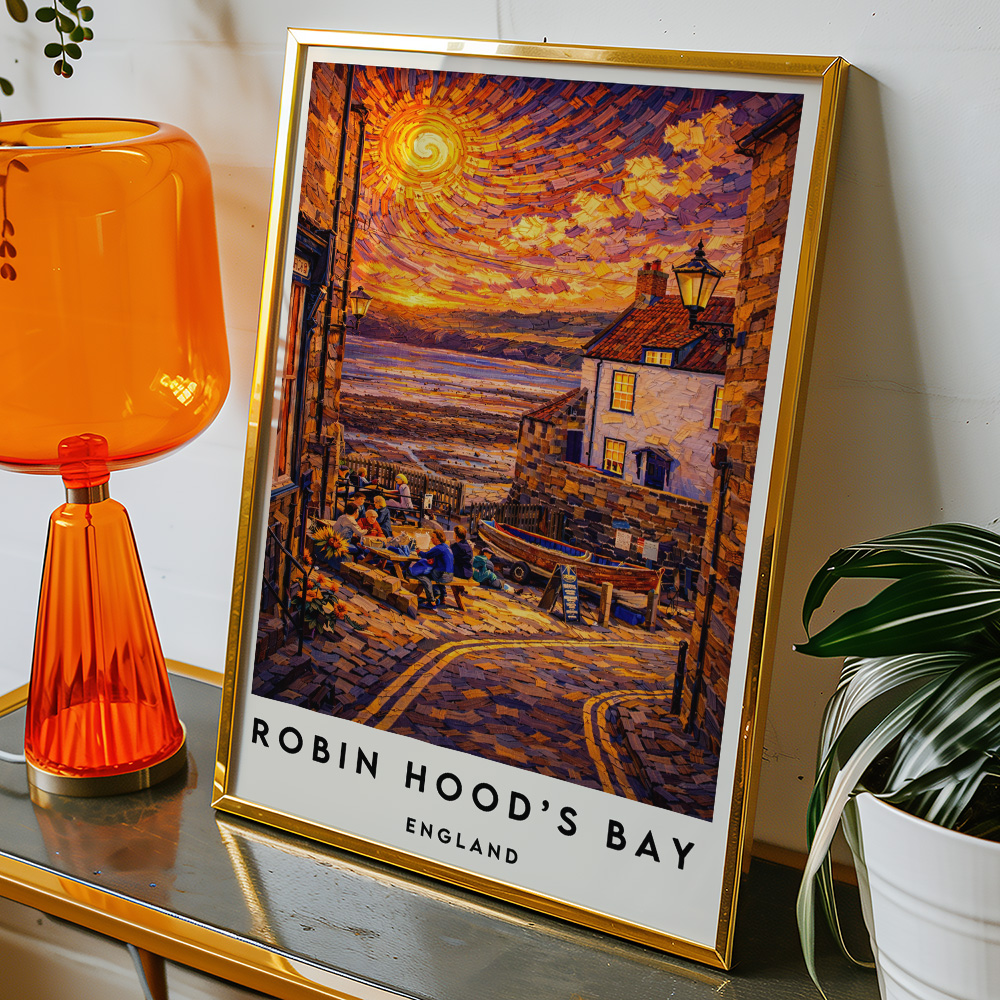 Alternative view of ROBIN HOODS BAY SEA VIEW AT SUNSET VAN GOGH STYLE TRAVEL POSTER NORTH EAST