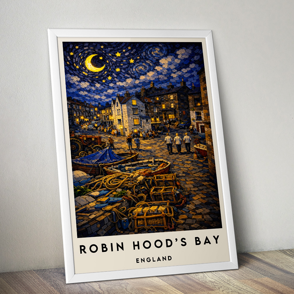 ROBIN HOODS BAY AT NIGHT VAN GOGH STYLE TRAVEL POSTER NORTH EAST