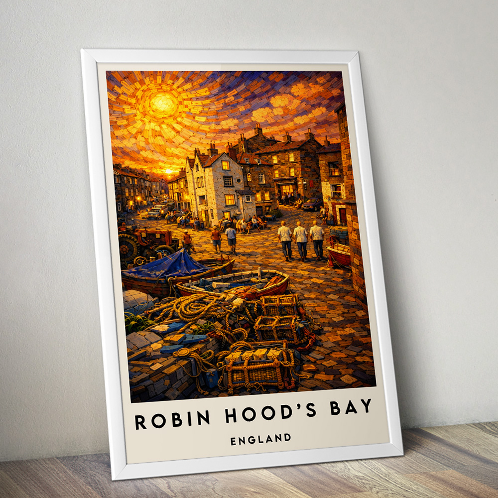 ROBIN HOODS BAY AT SUNSET VAN GOGH STYLE TRAVEL POSTER NORTH EAST