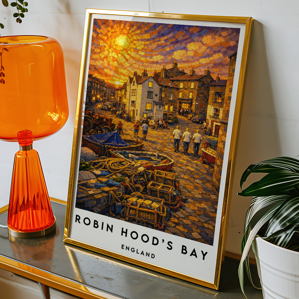Alternative view of ROBIN HOODS BAY AT SUNSET VAN GOGH STYLE TRAVEL POSTER NORTH EAST