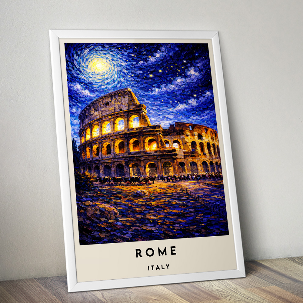 ROME COLOSSEUM AT NIGHT VAN GOGH STYLE TRAVEL POSTER