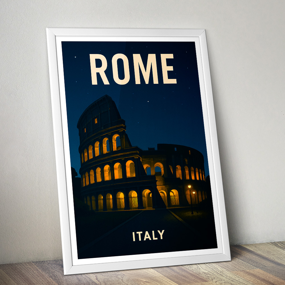 ROME COLOSSEUM AT NIGHT MINIMALIST TRAVEL POSTER
