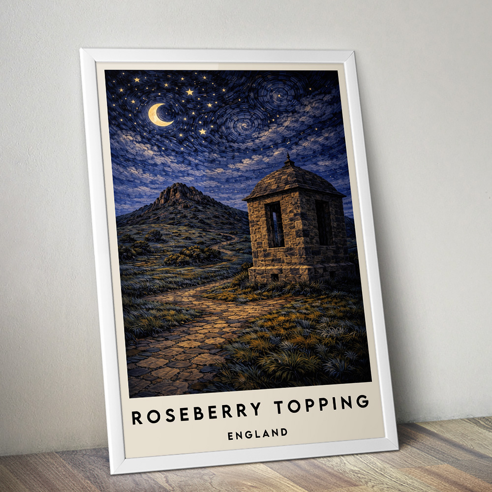 ROSEBERRY TOPPING AT NIGHT VAN GOGH STYLE TRAVEL POSTER NORTH EAST