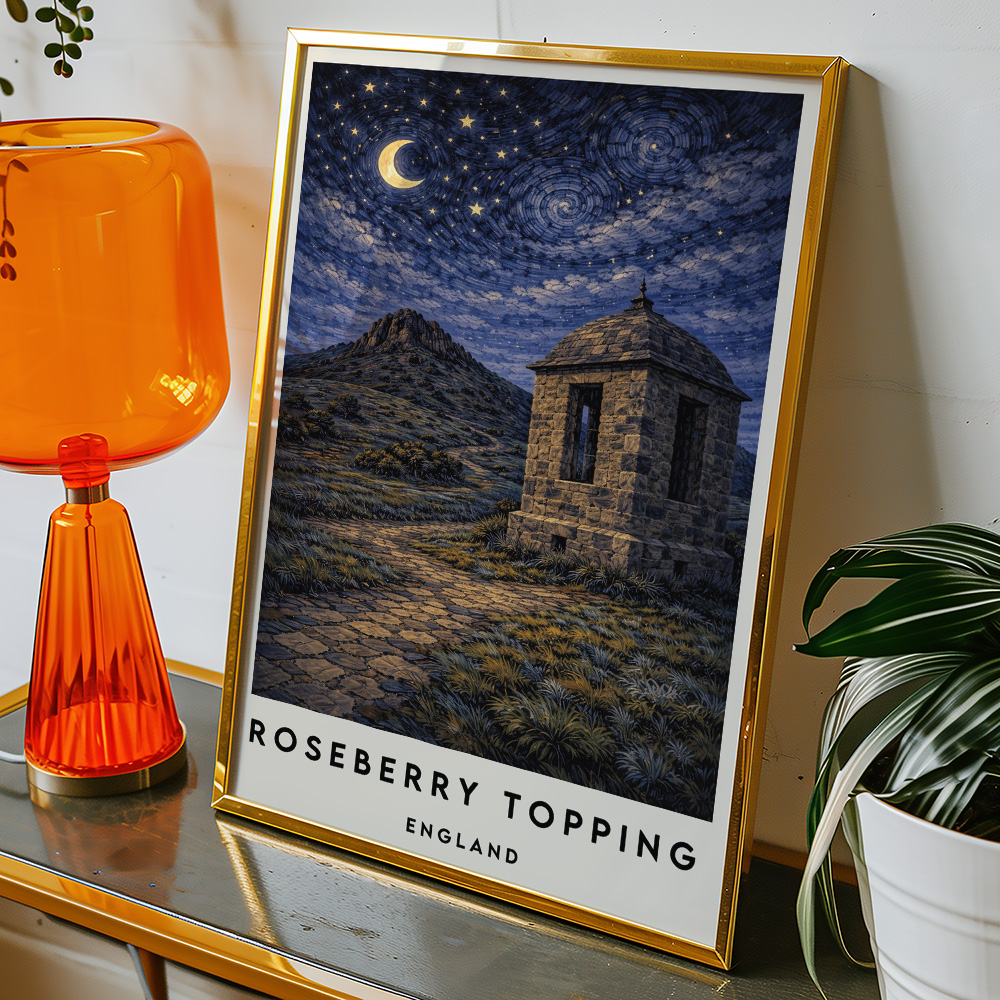Alternative view of ROSEBERRY TOPPING AT NIGHT VAN GOGH STYLE TRAVEL POSTER NORTH EAST
