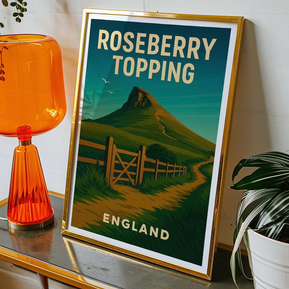 Alternative view of ROSEBERRY TOPPING IN SUNLIT GLORY MINIMALIST TRAVEL POSTER NORTH EAST