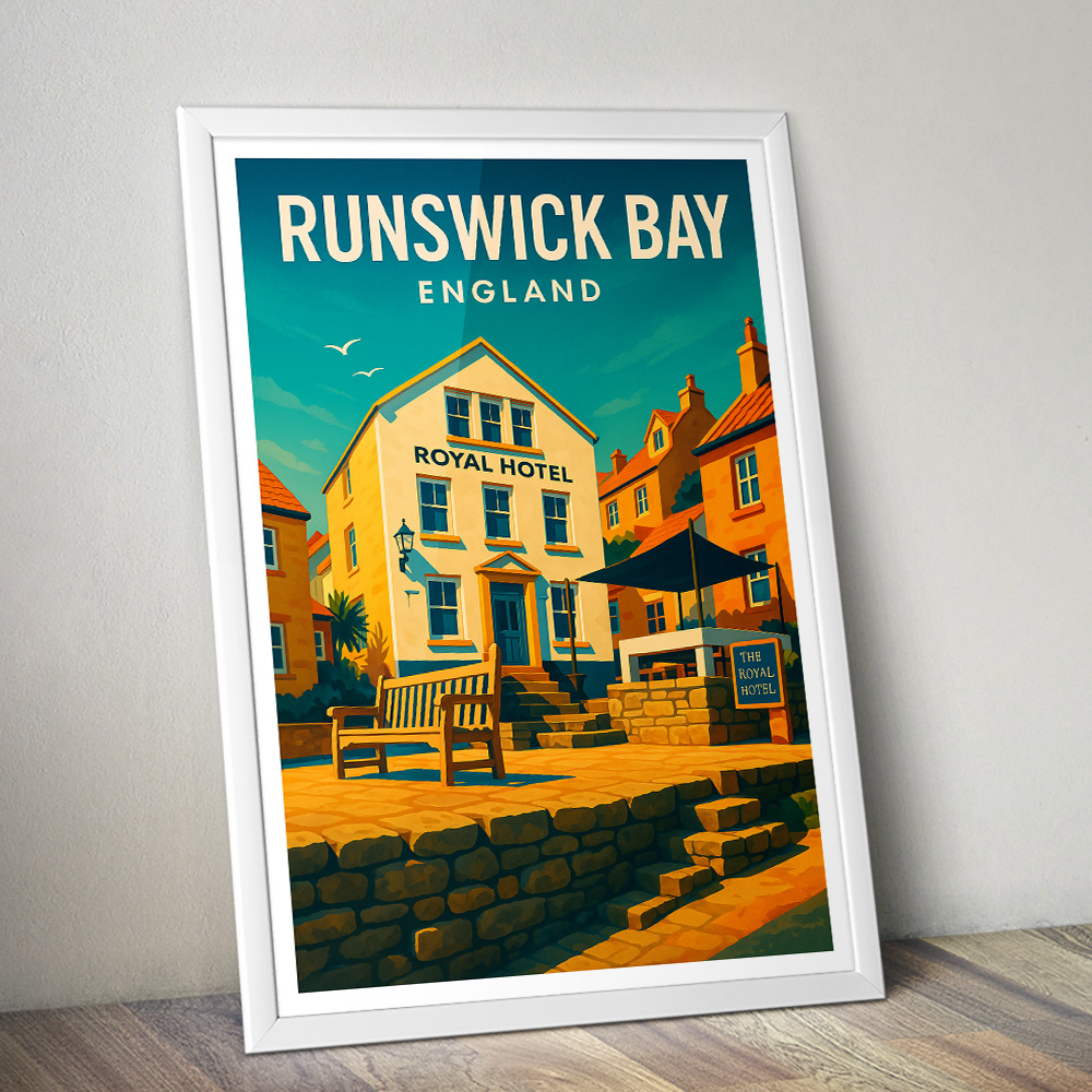 RUNSWICK BAY ROYAL HOTEL MINIMALIST TRAVEL POSTER NORTH EAST